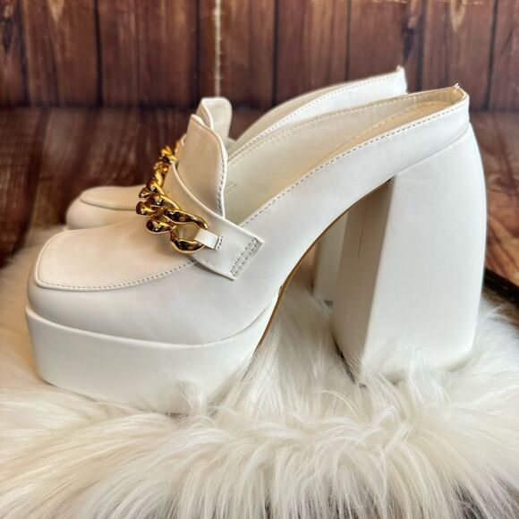 Shein Women’s White Faux Leather Platform Chunky Mules Shoes Size 8 - Picture 6 of 12